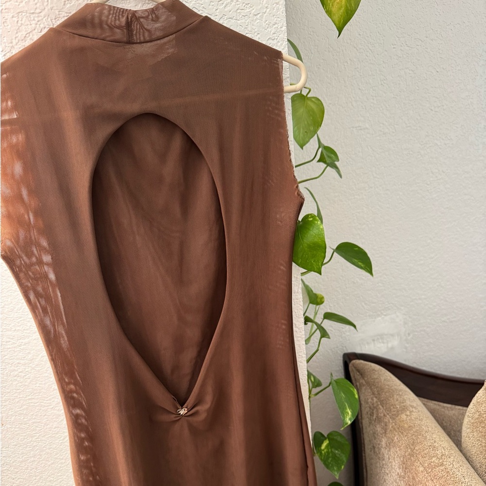 Chic Brown Sheer Dress